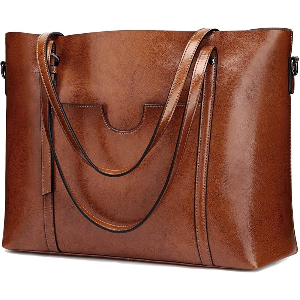 Women Dark Brown Genuine Leather Top Handle Satchel Shoulder Bag for Daily Work